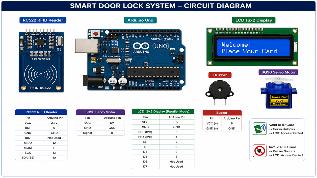 Smart Door Lock with RFID and Servo Motor - Intermediate level IoT and embedded systems course